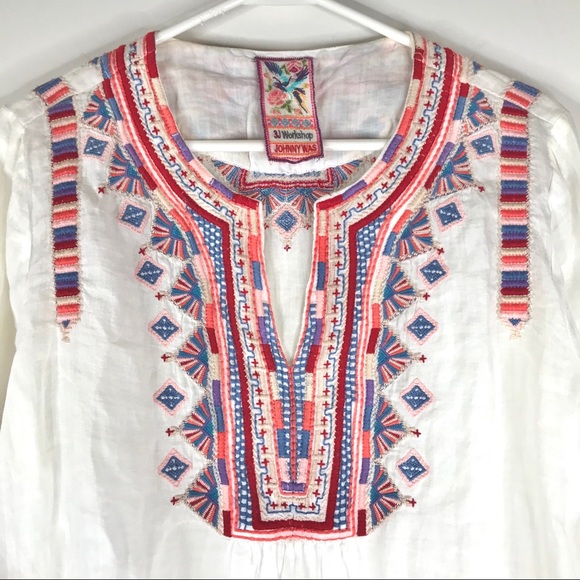 JOHNNY WAS Embroidered Top Cotton Bell Sleeves S - Picture 8 of 10